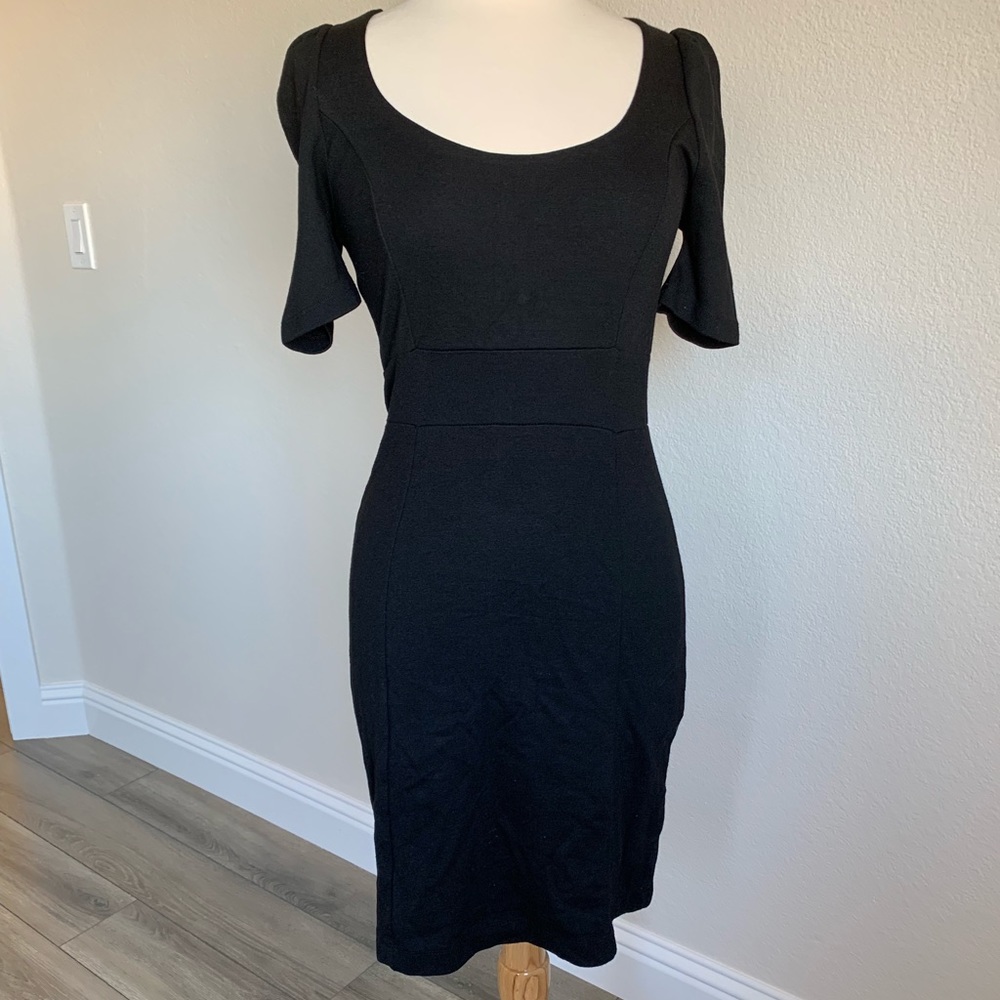 Black Midi Stretch Dress- with a large scoop neck